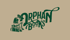 Image of girl sitting on a stack of books, reading, with the words "Orphan Books"